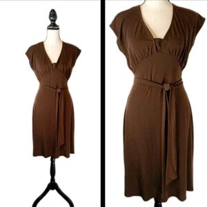 Vintage 90's Attention Chocolate Brown Dress Tie at Waist Cap Sleeve Dress Sz S